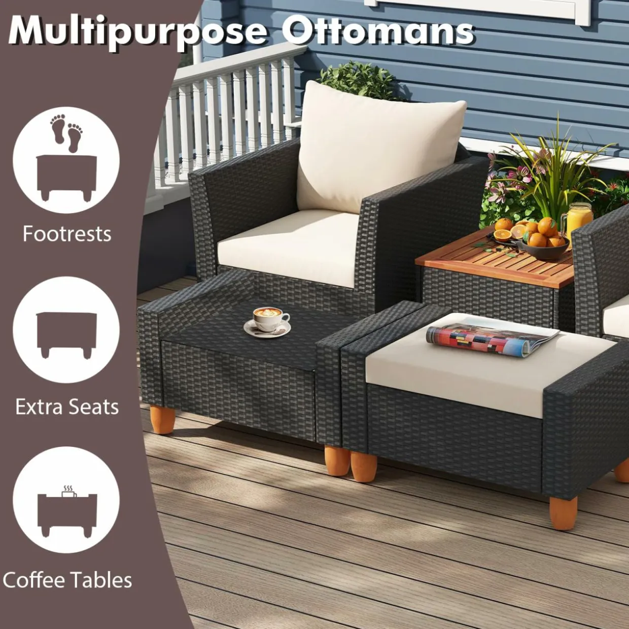 Tangkula 7 Pieces Patio Furniture Set, PE Rattan Sectional Sofa Set with Loveseat
