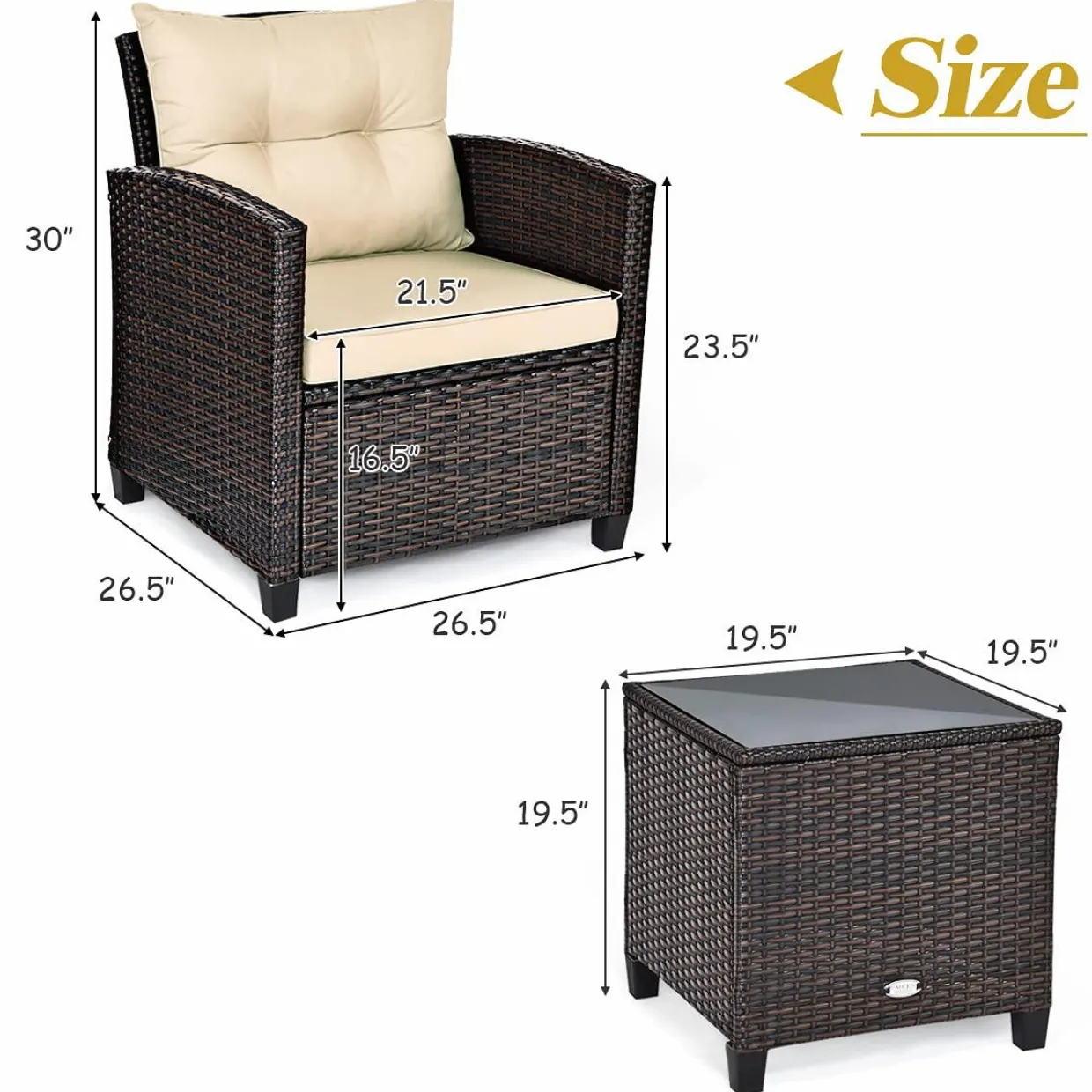 Tangkula 3 Pieces Patio Furniture Set, PE Rattan Wicker 3 Pcs Outdoor Sofa Set