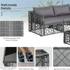 Tangkula 5 Pieces Patio Furniture Set, Patiojoy All Weather Heavy Duty Outdoor PE Rattan (Grey)
