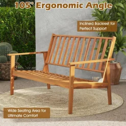 Tangkula 4 Pieces Patio Furniture Set, Outdoor Acacia Wood Conversation Set with Soft Cushions and Coffee Table