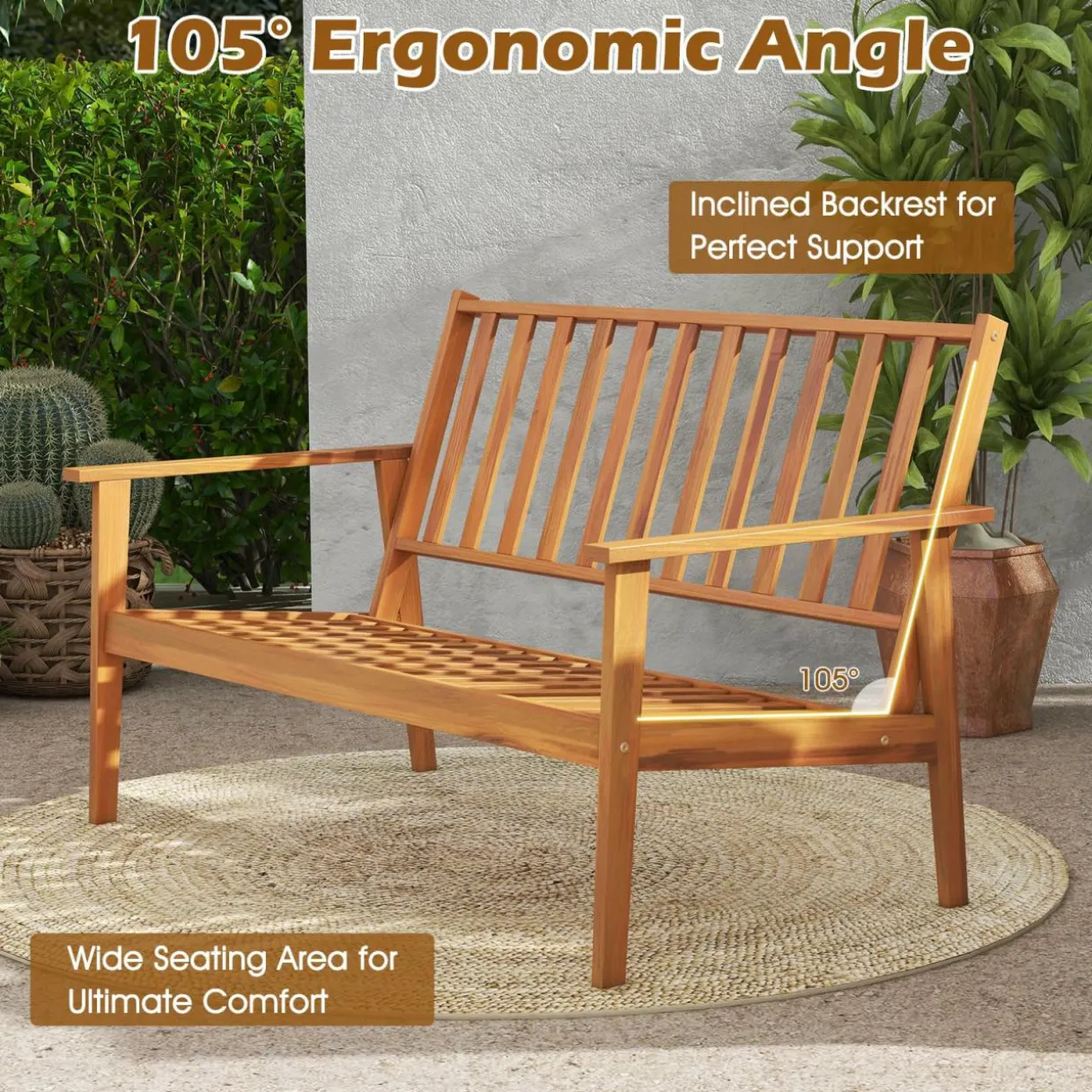 Tangkula 4 Pieces Patio Furniture Set, Outdoor Acacia Wood Conversation Set with Soft Cushions and Coffee Table