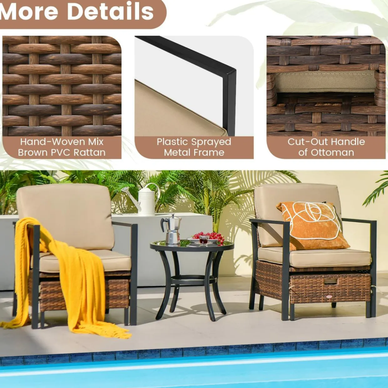 Tangkula 5 Pieces Patio Furniture Set, Space Saving All Weather PE Wicker Chairs and Table Set with Soft Cushions