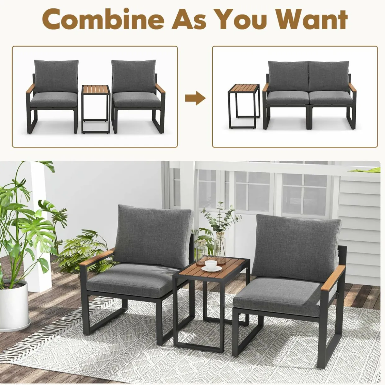 Tangkula 3 Pieces Patio Furniture Set