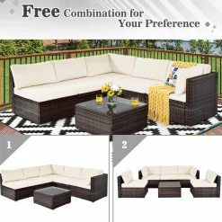 Tangkula 6 Pieces Patio Furniture Set, Outdoor Wicker Conversation Set with Glass Coffee Table