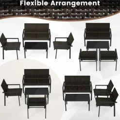 Tangkula 8 Pieces Patio Furniture Set, Patiojoy Heavy Duty Galvanized Metal Frame Outdoor Wicker Table and Chairs Set
