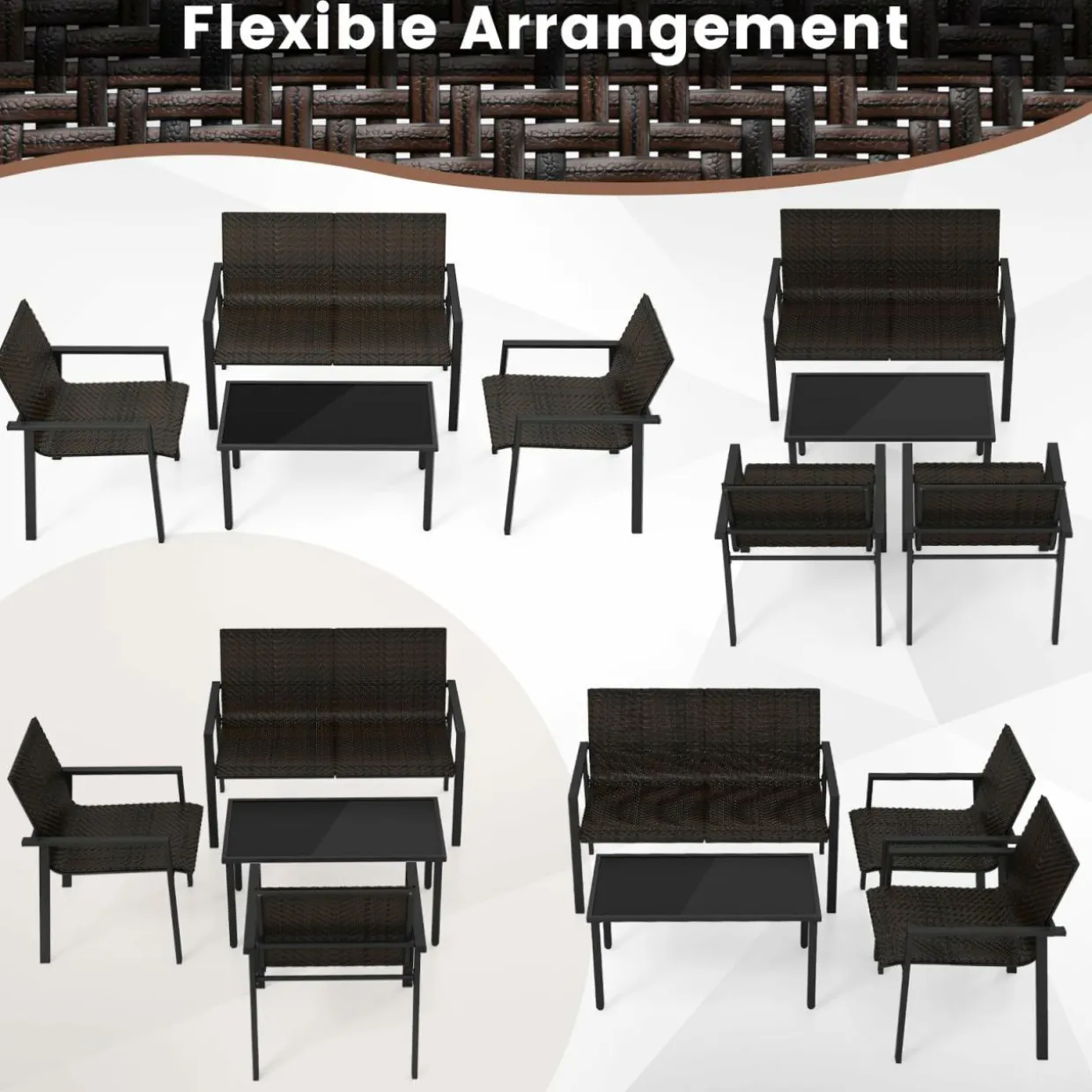 Tangkula 8 Pieces Patio Furniture Set, Patiojoy Heavy Duty Galvanized Metal Frame Outdoor Wicker Table and Chairs Set
