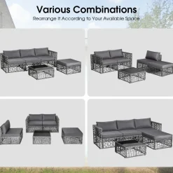 Tangkula 5 Pieces Patio Furniture Set, Patiojoy All Weather Heavy Duty Outdoor PE Rattan (Grey)