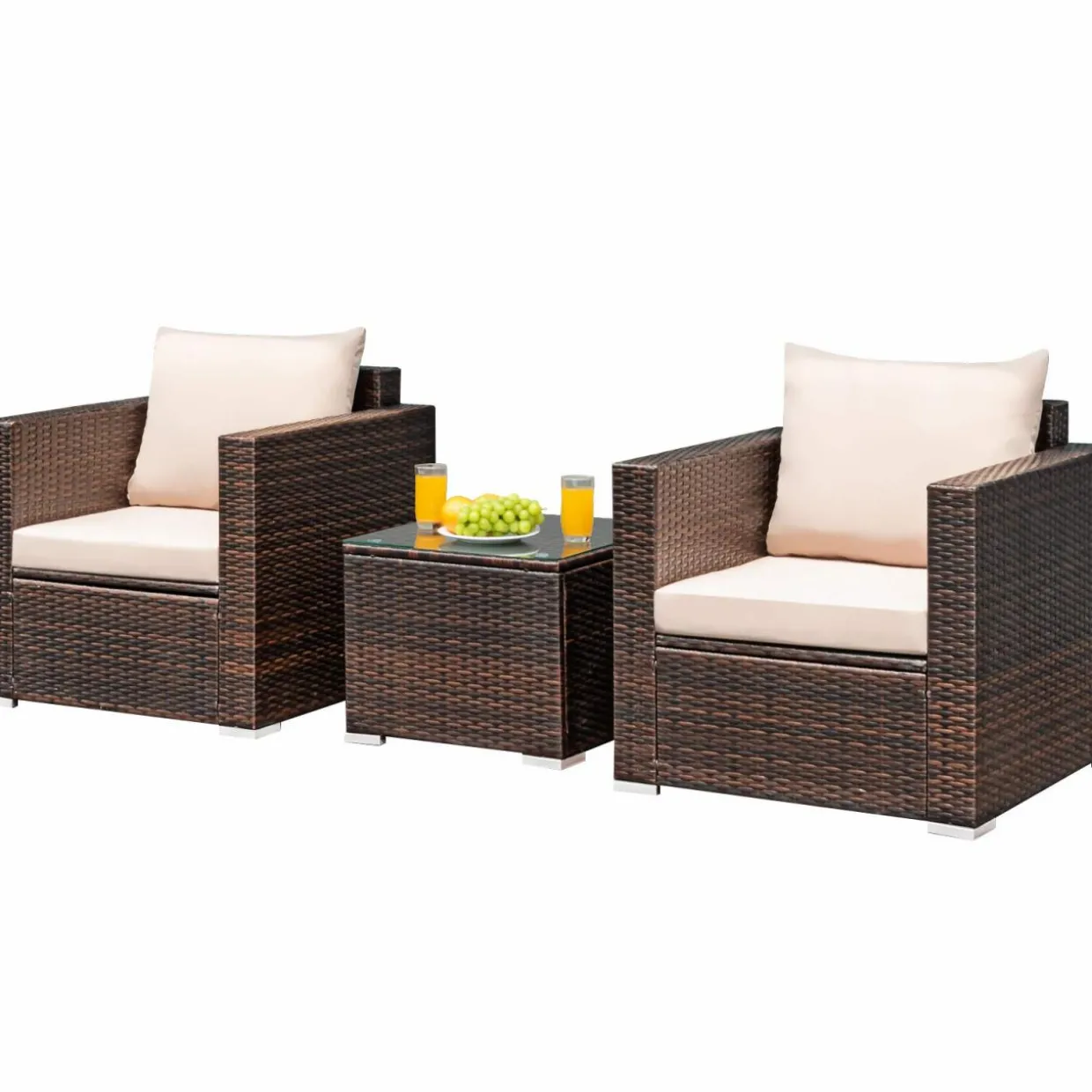 Tangkula 3 Pieces Patio Furniture Set, Outdoor Conversation Rattan Furniture Set