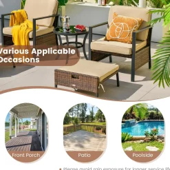 Tangkula 5 Pieces Patio Furniture Set, Space Saving All Weather PE Wicker Chairs and Table Set with Soft Cushions