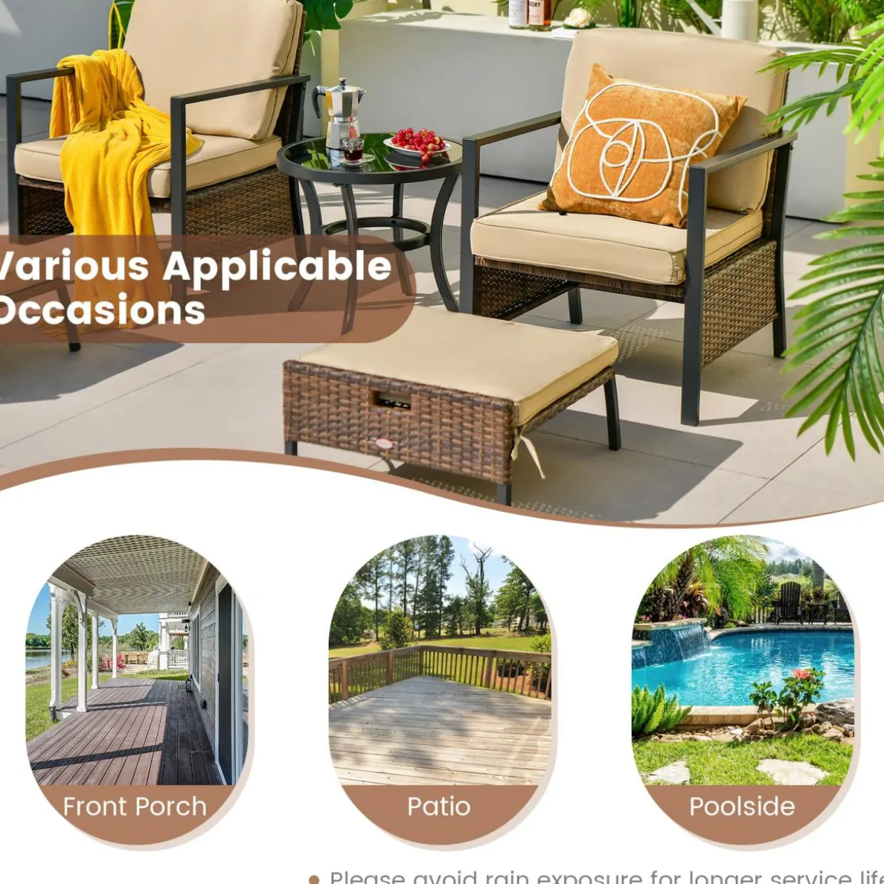 Tangkula 5 Pieces Patio Furniture Set, Space Saving All Weather PE Wicker Chairs and Table Set with Soft Cushions
