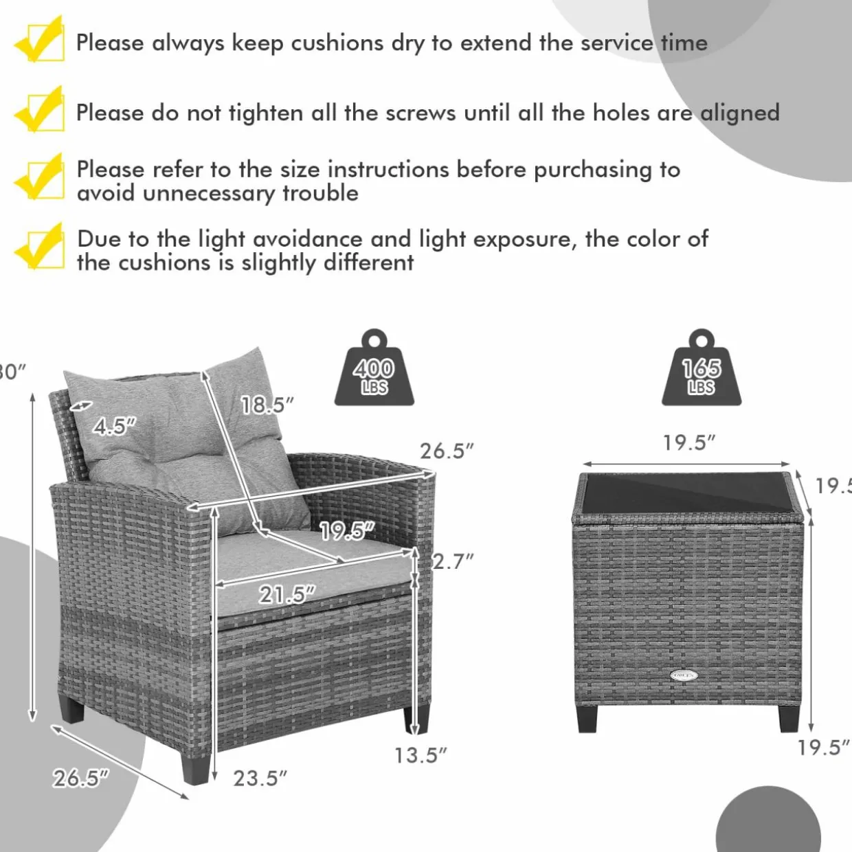 Tangkula 3 Pieces Patio Furniture Set