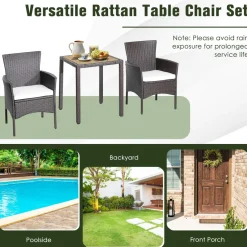 Tangkula 3 Pieces Patio Furniture Set, Outdoor Mix Brown Wicker Dining Set