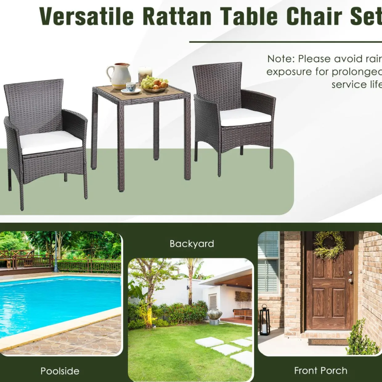 Tangkula 3 Pieces Patio Furniture Set, Outdoor Mix Brown Wicker Dining Set
