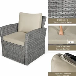 Tangkula 4 Pieces Patio Furniture Set, Outdoor Conversation Set with Cushions and Coffee Table