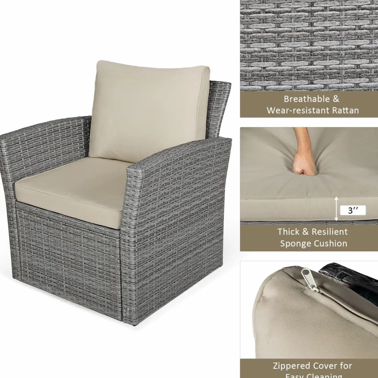 Tangkula 4 Pieces Patio Furniture Set, Outdoor Conversation Set with Cushions and Coffee Table