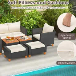 Tangkula 7 Pieces Patio Furniture Set, PE Rattan Sectional Sofa Set with Loveseat