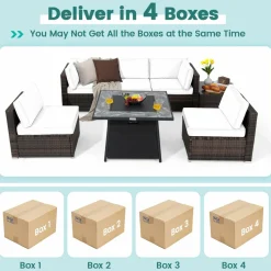 Tangkula 7 Pieces Patio Furniture Set with 35” 50000 BTU Propane Gas Fire Pit Table & Waterproof Cover for Firpit