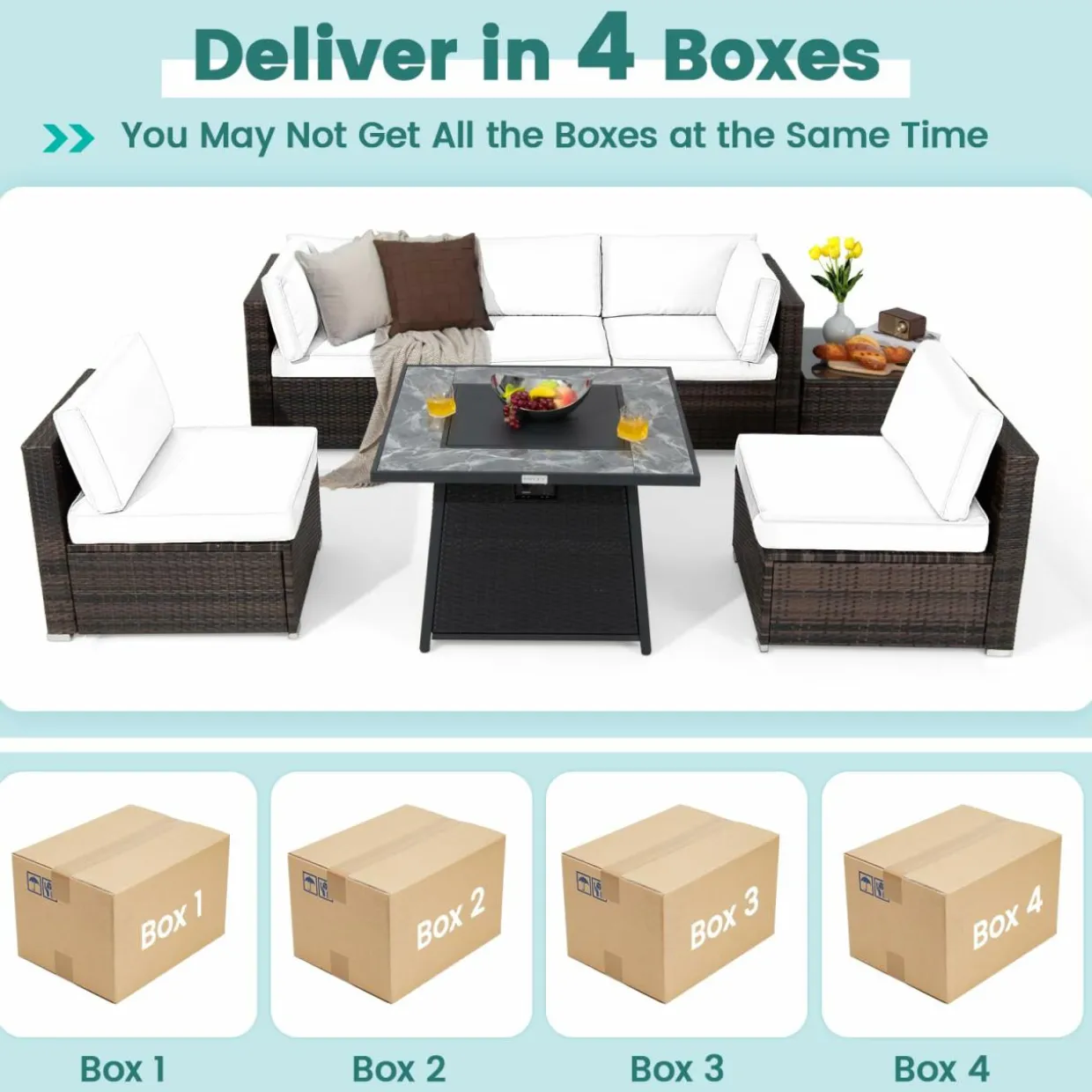 Tangkula 7 Pieces Patio Furniture Set with 35” 50000 BTU Propane Gas Fire Pit Table & Waterproof Cover for Firpit