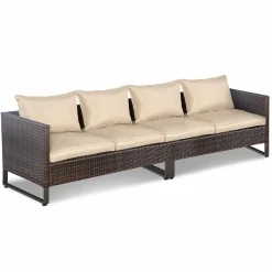Tangkula 2 Pieces Patio Furniture Sofa Set, Patiojoy Wicker Conversation Set with Cushions and Sofa Clips