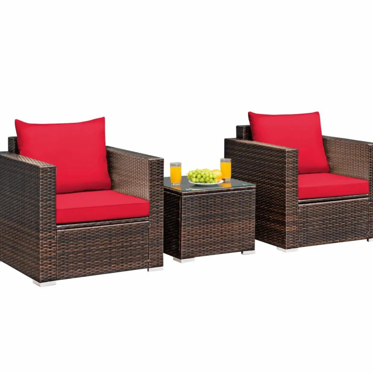 Tangkula 3 Pieces Patio Furniture Set, Outdoor Conversation Rattan Furniture Set