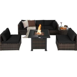 Tangkula 7 Pieces Patio Furniture Set with Fire Pit Table