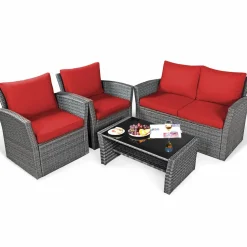 Tangkula 4 Pieces Patio Furniture Set, All Weather Outdoor Sectional Rattan Sofa Set