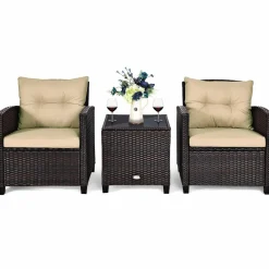 Tangkula 3 Pieces Patio Furniture Set, PE Rattan Wicker 3 Pcs Outdoor Sofa Set