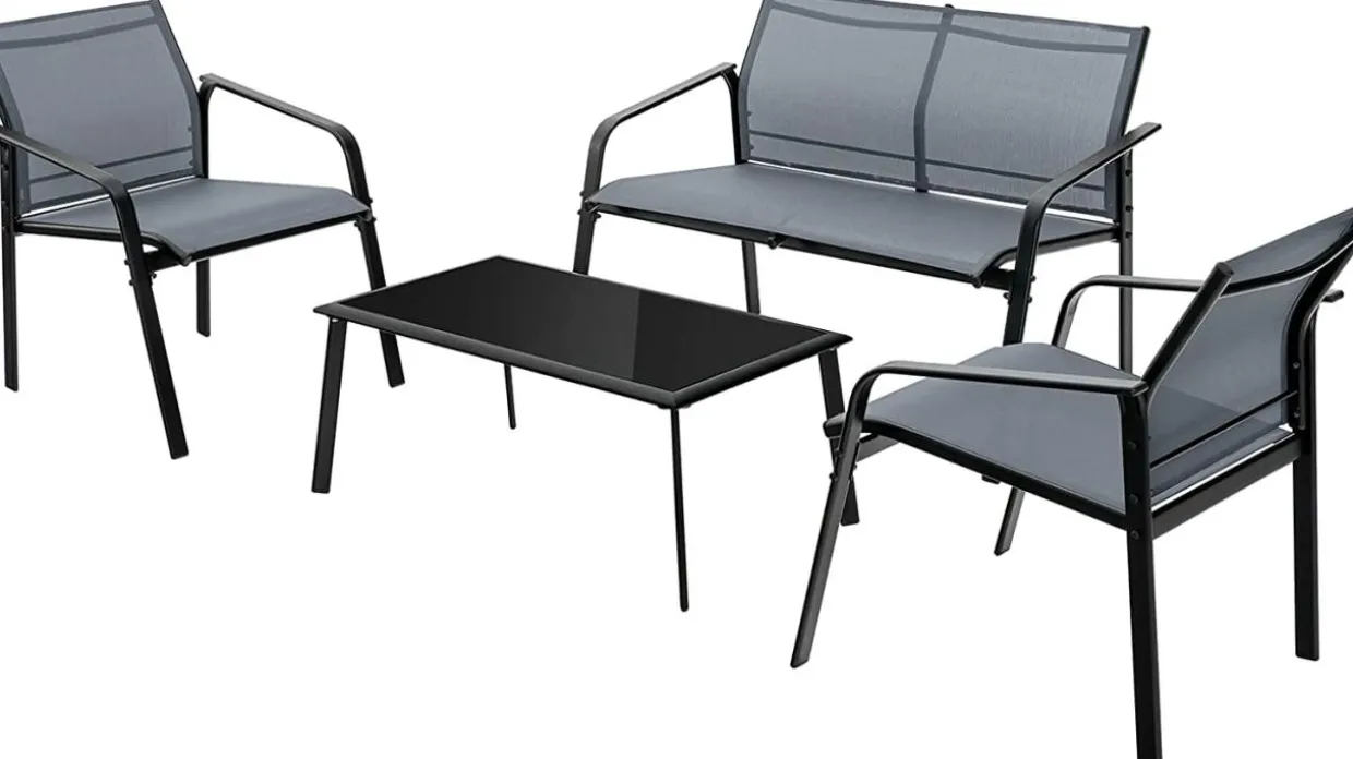 Tangkula 4 Pieces Patio Furniture Set, Outdoor Conversation Set with Tempered Glass Coffee Table