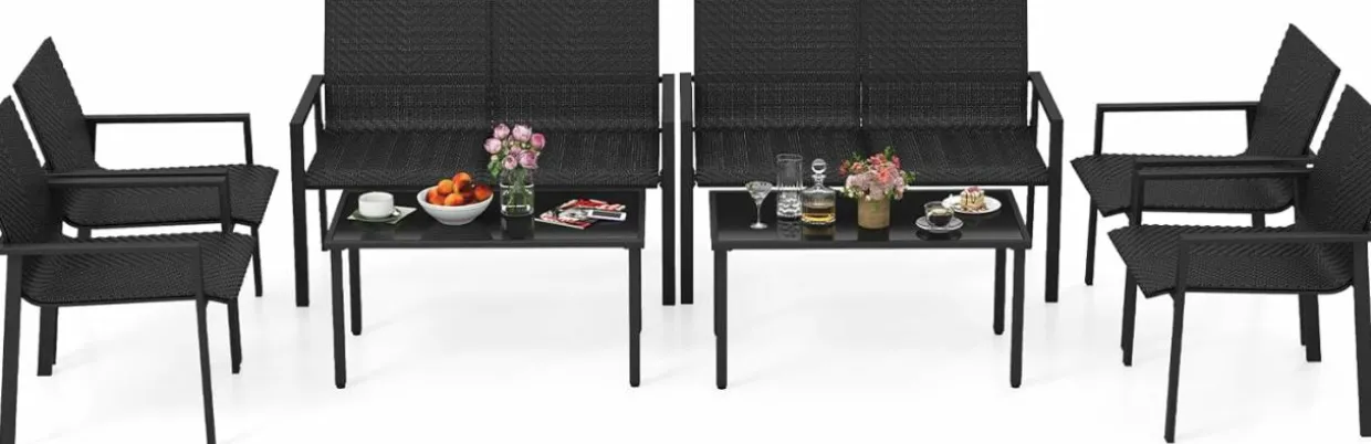 Tangkula 8 Pieces Patio Furniture Set, Patiojoy Heavy Duty Galvanized Metal Frame Outdoor Wicker Table and Chairs Set