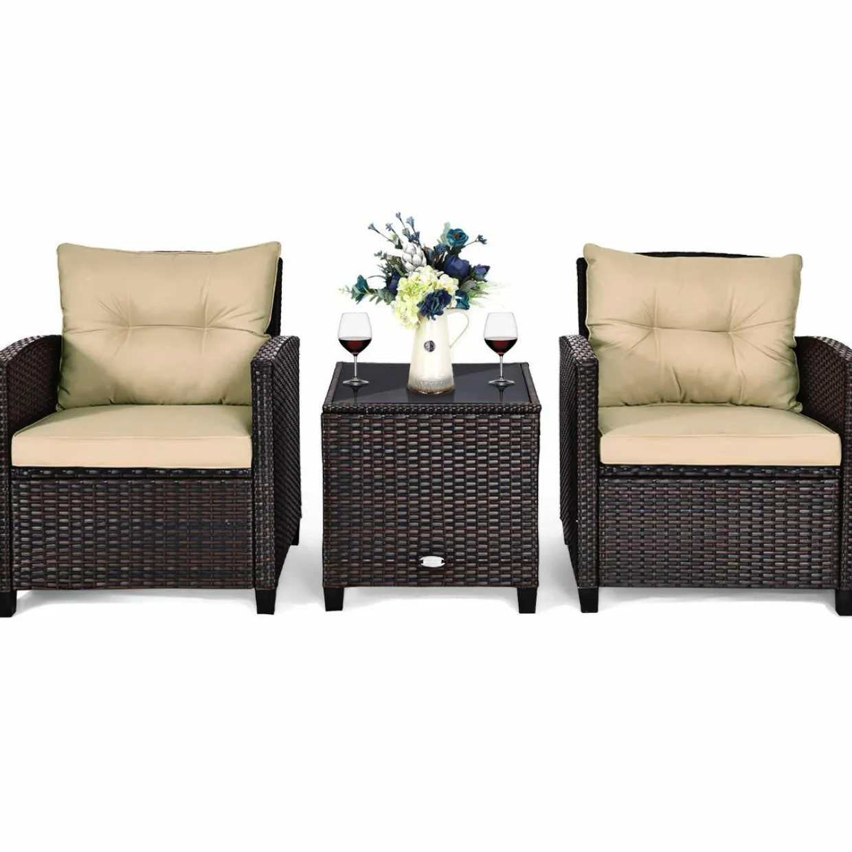 Tangkula 3 Pieces Patio Furniture Set, PE Rattan Wicker 3 Pcs Outdoor Sofa Set