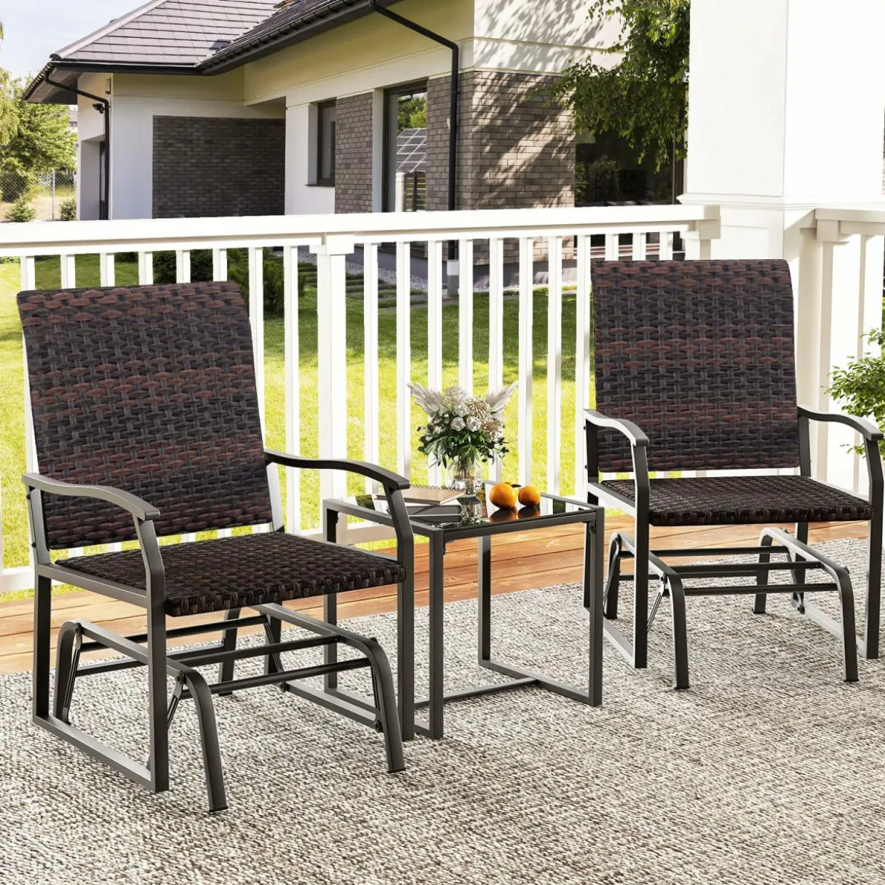 Tangkula 3 Pieces Patio Gliding Set