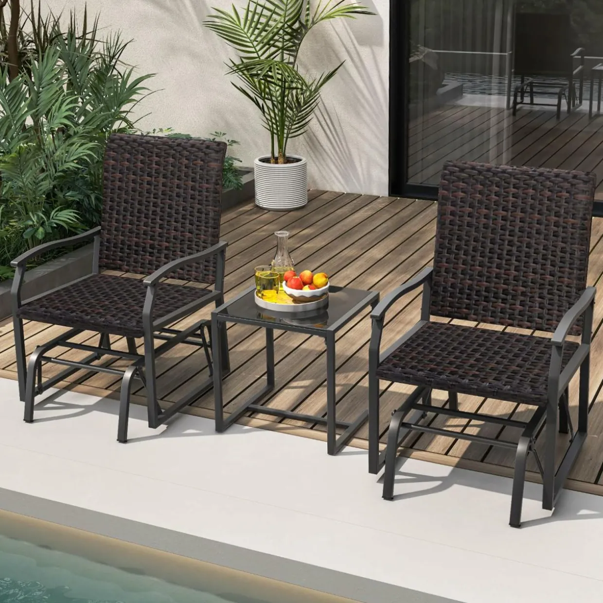 Tangkula 3 Pieces Patio Gliding Set