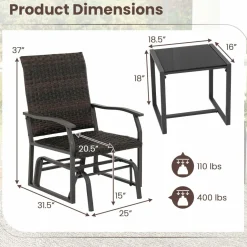 Tangkula 3 Pieces Patio Gliding Set