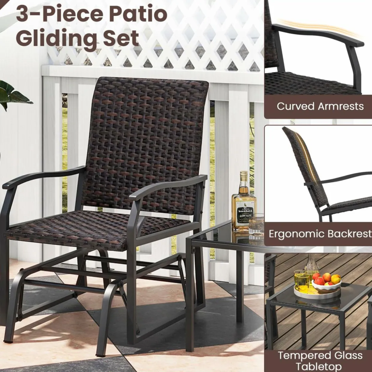 Tangkula 3 Pieces Patio Gliding Set