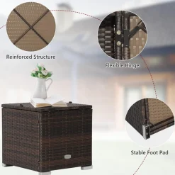 Tangkula 2 Pieces Patio Ottomans, Patiojoy Hand-Woven PE Rattan Side Table with Removable Cushion & Hidden Storage Space