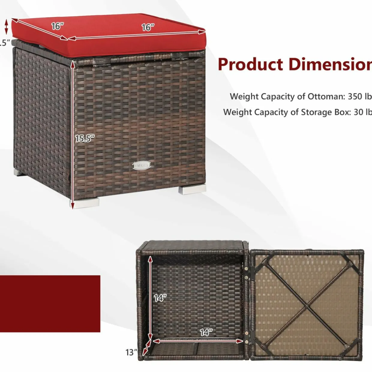 Tangkula 2 Pieces Patio Ottomans, Patiojoy Hand-Woven PE Rattan Side Table with Removable Cushion & Hidden Storage Space