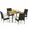 Tangkula 5 Pieces Patio PE Wicker Dining Set, 42.5” Square Acacia Wood Dining Table and Chairs with Cushions