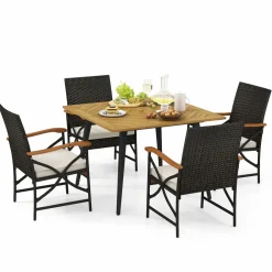 Tangkula 5 Pieces Patio PE Wicker Dining Set, Outdoor Dining Table and Chairs with Cushions