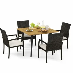 Tangkula 5 Pieces Patio PE Wicker Dining Set, Outdoor Dining Table and Chairs with Cushions