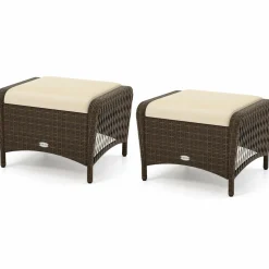 Tangkula 2 Pieces Patio PE Wicker Ottomans with Removable Cushions