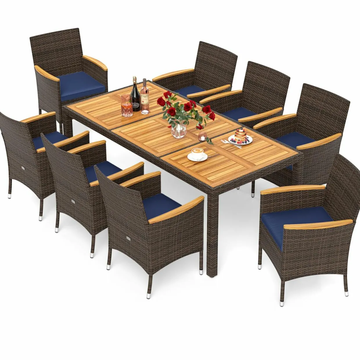 Tangkula 9 Pieces Patio PE Wicker Dining Set