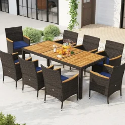 Tangkula 9 Pieces Patio PE Wicker Dining Set