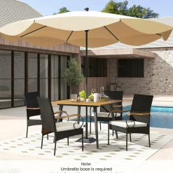 Tangkula 5 Pieces Patio PE Wicker Dining Set, 42.5” Square Acacia Wood Dining Table and Chairs with Cushions