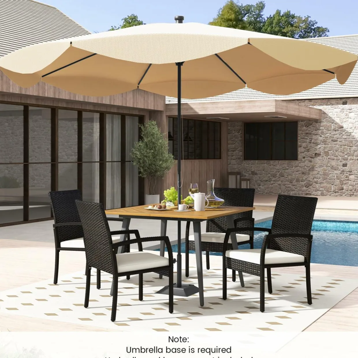 Tangkula 5 Pieces Patio PE Wicker Dining Set, Outdoor Dining Table and Chairs with Cushions