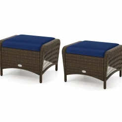 Tangkula 2 Pieces Patio PE Wicker Ottomans with Removable Cushions