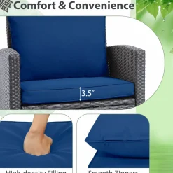 Tangkula 3 Pieces Patio PE Wicker Furniture Set with 4 Bonus Cushion Covers