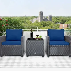 Tangkula 3 Pieces Patio PE Wicker Furniture Set with 4 Bonus Cushion Covers