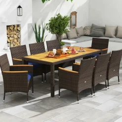 Tangkula 9 Pieces Patio PE Wicker Dining Set