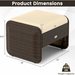 Tangkula 2 Pieces Patio PE Wicker Ottomans with Removable Cushions