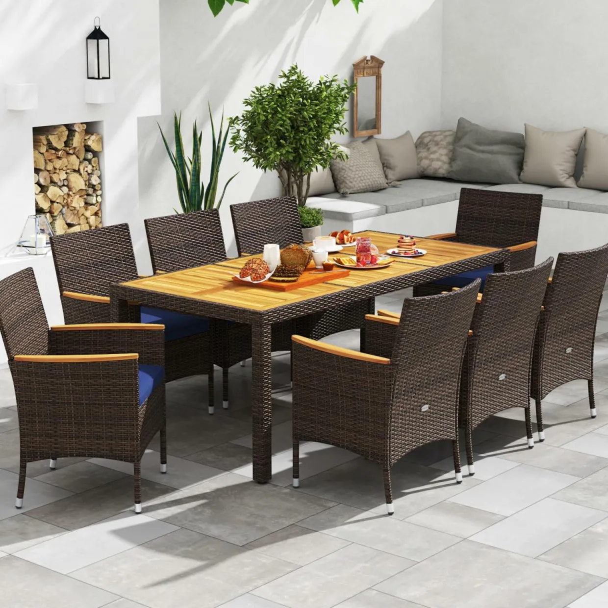 Tangkula 9 Pieces Patio PE Wicker Dining Set